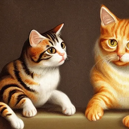 Image similar to cute cats in baroque art style