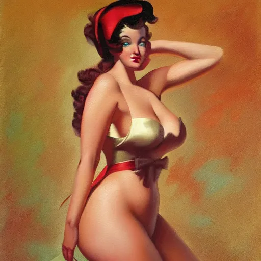 Image similar to a painting in the style of gil elvgren and in the style of boris vallejo.