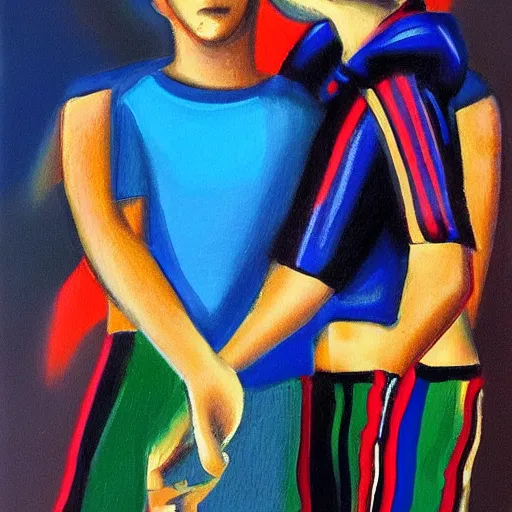 Prompt: representation of unrealistic and comradeship in the style of Vicente Juan Masip, Spanish painter, enhance colors