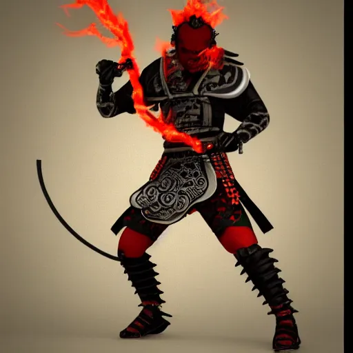 Prompt: a demonic samurai wielding a firey chain whip, 3 dimensional render
