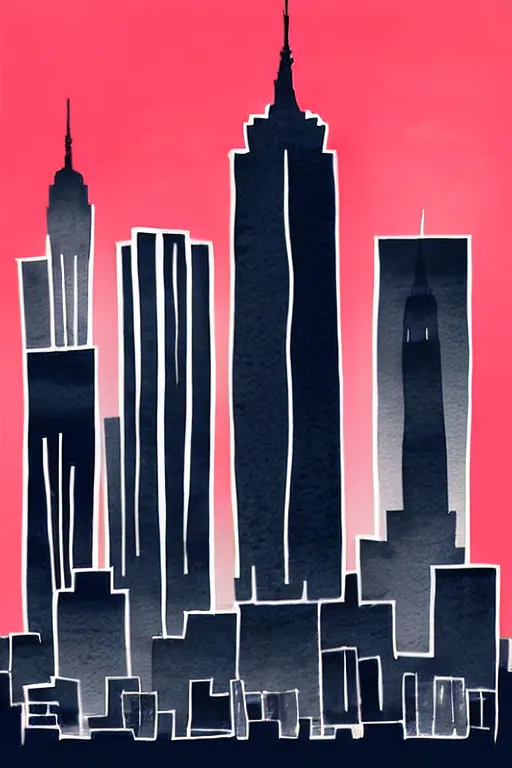 Image similar to minimalist watercolor art of new york skyline at sunset, illustration, vector art