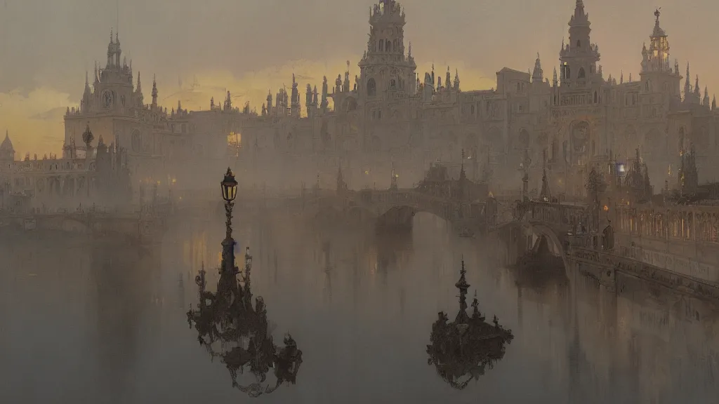 Image similar to sevilla city of spain, reflexions, verry high details by william turner art, greg rutkowski and alphonse mucha, trending on artstation, very very detailed, masterpiece,