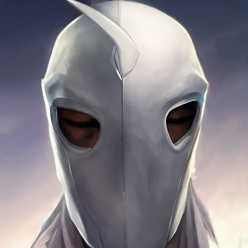 Image similar to portrait of Moon Knight by Stanley Artgerm Lau, WLOP, Rossdraws, James Jean, Andrei Riabovitchev, Marc Simonetti, Yoshitaka Amano, ArtStation, CGSociety,