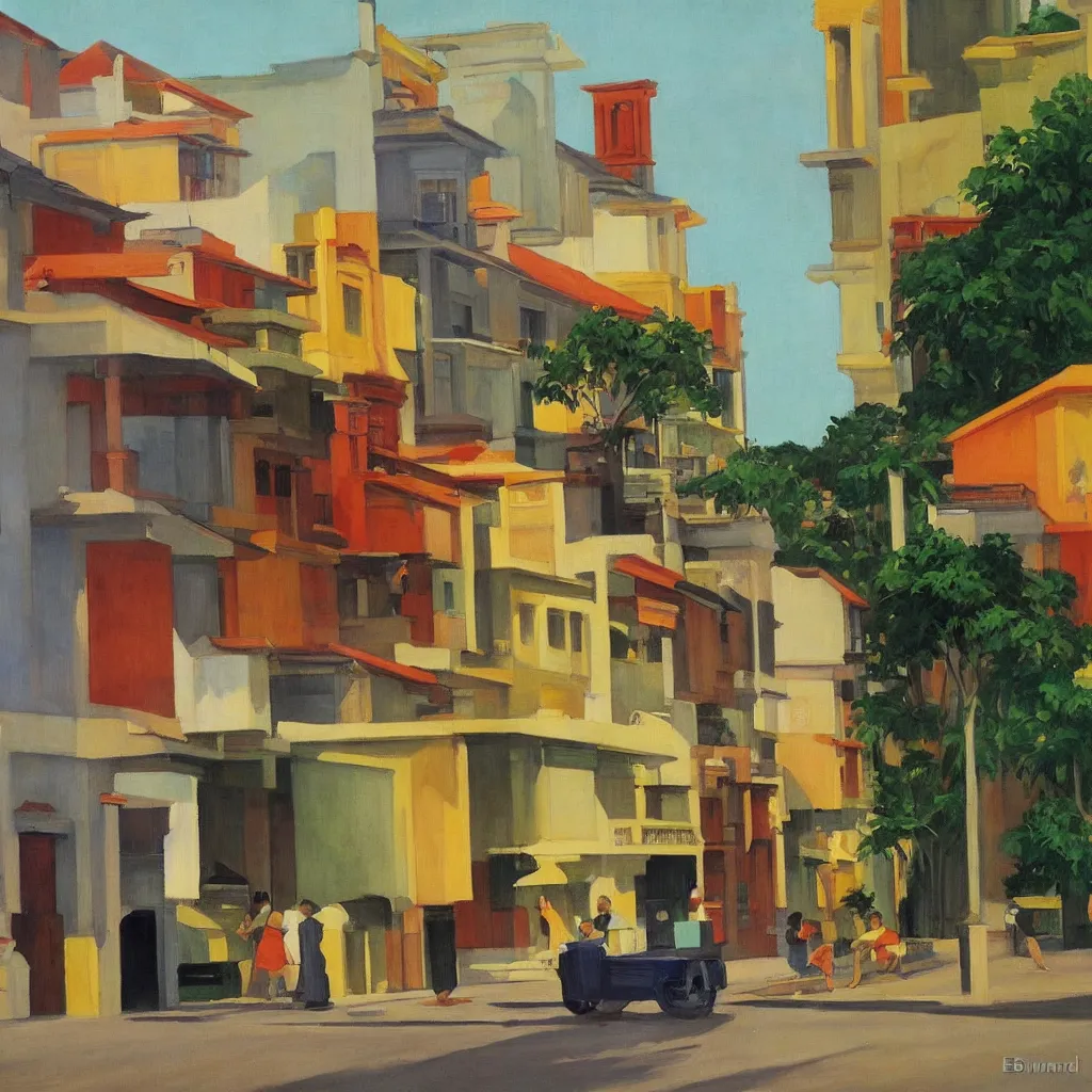 Image similar to singapore - painted by edward hopper