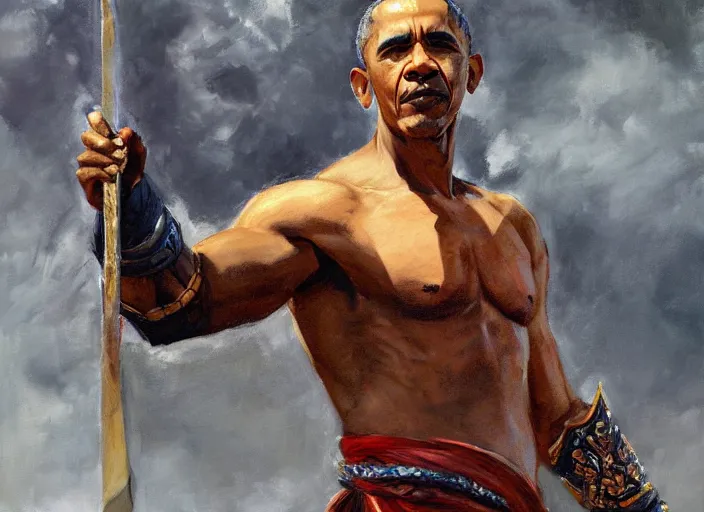 Prompt: a highly detailed beautiful portrait of barack obama as kratos, by gregory manchess, james gurney, james jean