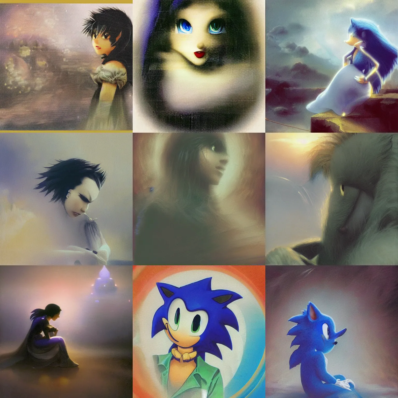 Prompt: sonic the hedgehog computer art beauty & mystery of the woman sitting before us. Enigmatic smile and gaze invite us into his world, and we cannot help but be drawn in. Soft features & delicate way he is dressed make him almost ethereal. Landscape distance and mystery. What secrets sonic the hedgeho gholds. stencil by Tony Moore, by Ivan Aivazovsky passionate