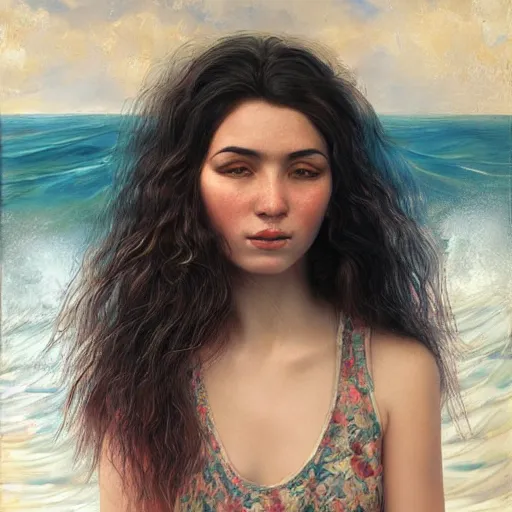 Prompt: girl with ocean wave hair, in the style of aykutmaykut, by aykut aydogdu, hyperrealism oil painting