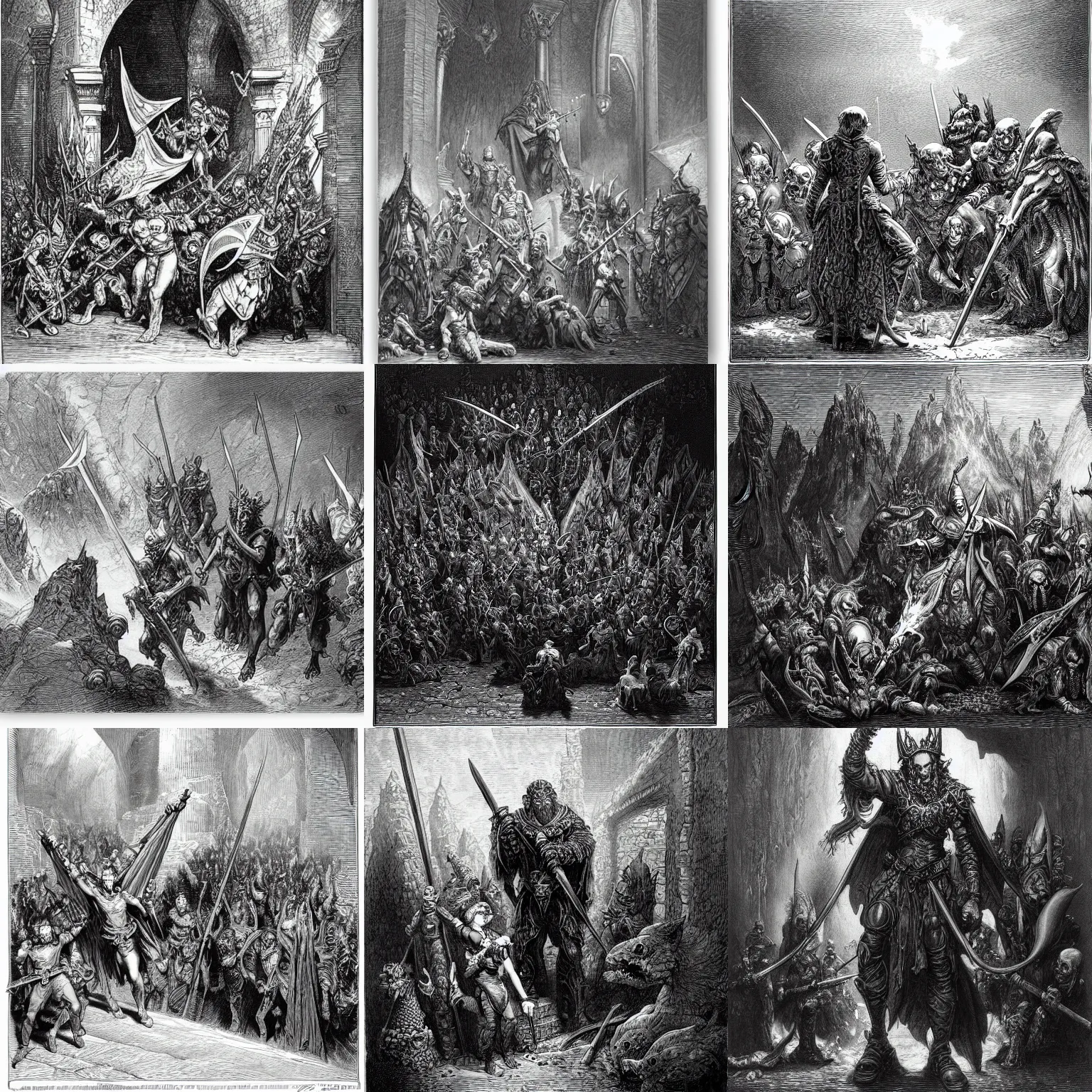 Prompt: the dungeons and dragons cartoon by gustave dore