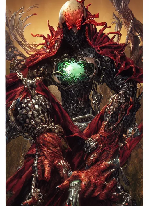 Image similar to first issue of spawn comic book cover art, au naturel, hyper detailed, digital art, trending in artstation, cinematic lighting, studio quality, smooth render, unreal engine 5 rendered, octane rendered, art style by klimt and nixeu and ian sprigger and wlop and krenz cushart