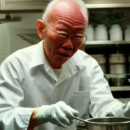 Prompt: A still of Lee Kuan Yew as Walter White cooking meth in in Breaking Bad (2008)