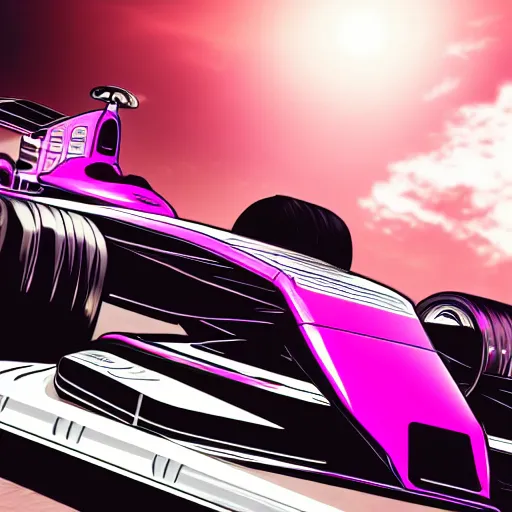 Image similar to detailed photo of a synthwave formula one car, 8 k.