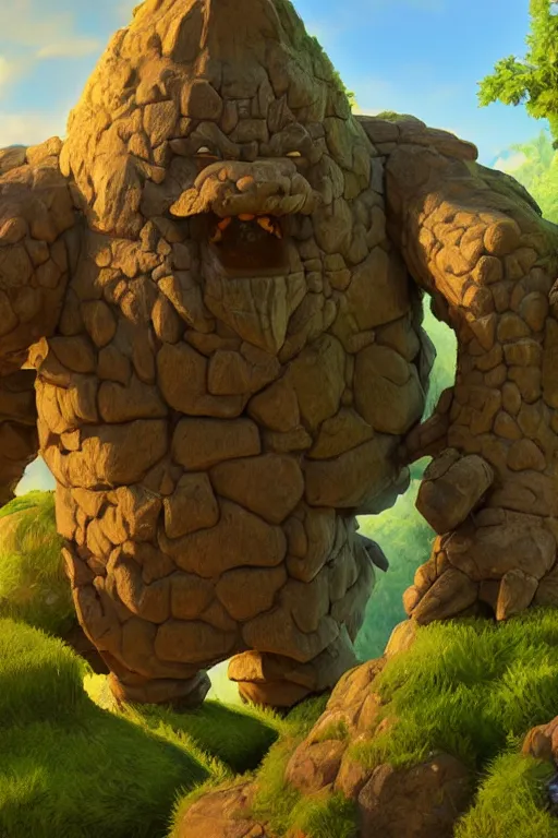 Image similar to zelda fantasy art giant golem troll wood rock, global illumination ray tracing hdr fanart arstation by sung choi and eric pfeiffer and gabriel garza and casper konefal hardmesh zbrushcentral