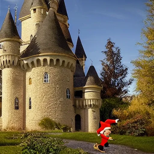Image similar to A fairy tale looking castle being overun by gnomes