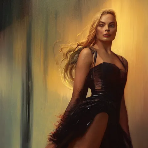 Prompt: margot robbie, hyperrealistic full figure, bladerunner street alley, art of elysium by frank frazetta and by jeremy mann and by alphonse mucha, fantasy art, photo realistic, dynamic lighting, artstation, full figure poster, volumetric lighting, very detailed face, 4 k, award winning