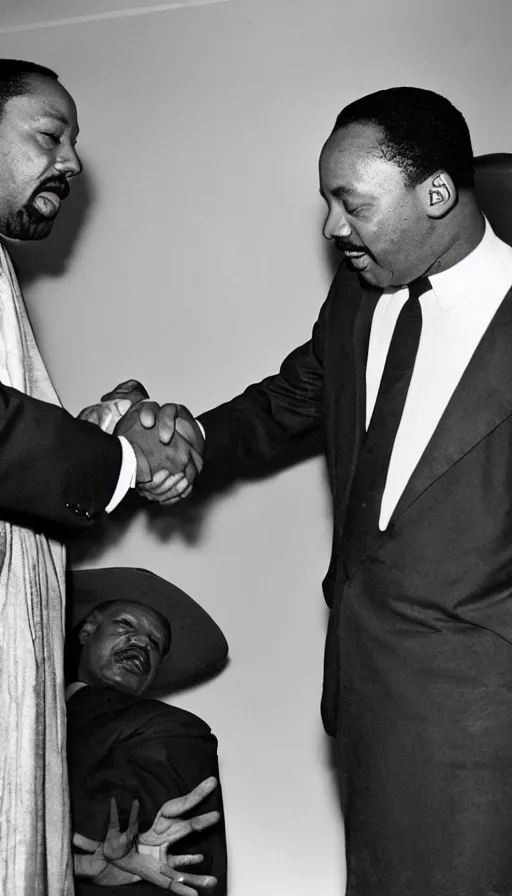 Prompt: black jesus shaking hands with martin luther king, photorealistic