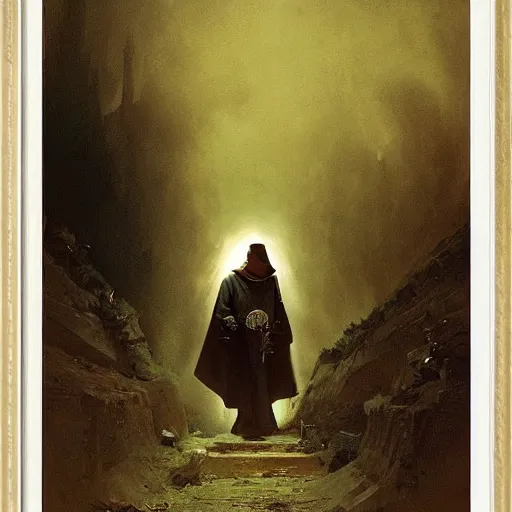 Prompt: portrait of a small pale cowardly man wearing dark hood, fantasy artwork, frightened look, high fantasy, by karl spitzweg