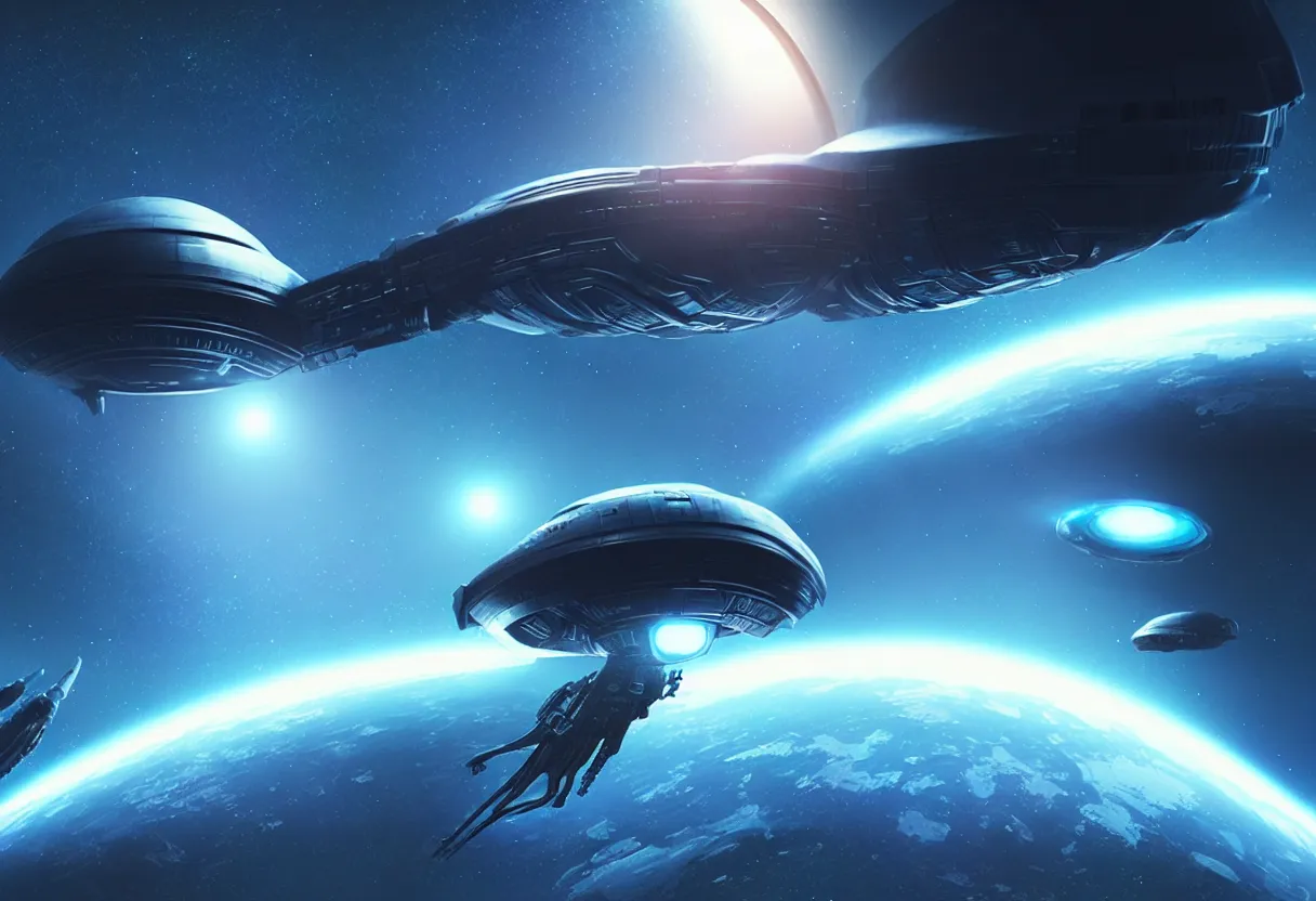 Image similar to alien space ship flying in space, matte painting, beautiful render, octane render, concept art by wlop