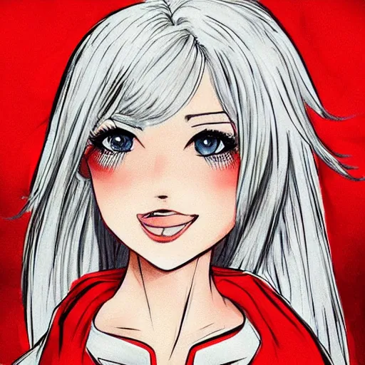 Prompt: !dream blonde super girl, wearing white shirt, red cape, rossdraws art style , smiling