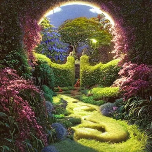 Prompt: secret garden by michael whelan, heaven, ultra realistic, aesthetic, beautiful