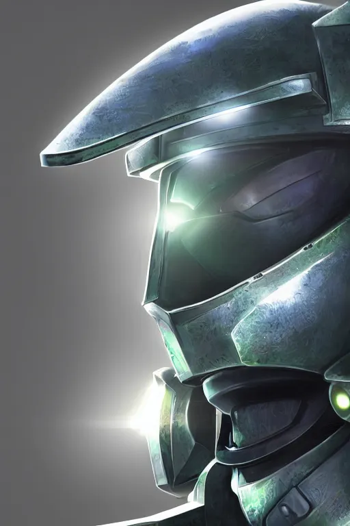 Image similar to robot ninja mask helmet halo master chief radiating a glowing aura global illumination ray tracing hdr fanart arstation by ian pesty and katarzyna da „ bek - chmiel