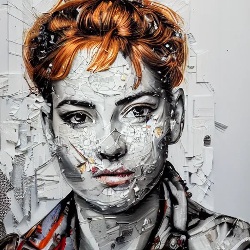 Prompt: by sandra chevrier chestnut, slate grey hyperdetailed. a installation art of a beautiful young woman seated at a window, looking out at the viewer with a serene expression on her face. the light from the window illuminates her features & creates a warm, inviting atmosphere. the essence of beauty & tranquility.