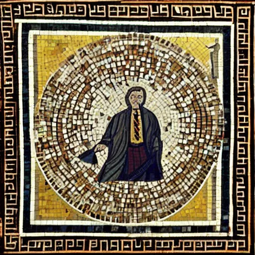 Prompt: classic greek mosaic of harry potter