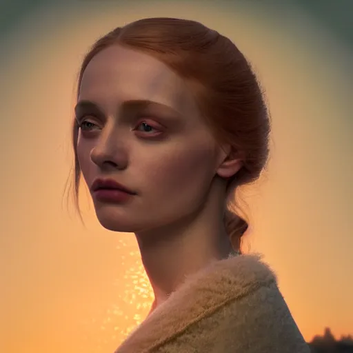 Image similar to photographic portrait of a stunningly beautiful english renaissance female in soft dreamy light at sunset, beside the river, soft focus, contemporary fashion shoot, in a denis villeneuve and tim burton movie, by edward robert hughes, annie leibovitz and steve mccurry, david lazar, jimmy nelsson, extremely detailed, breathtaking, hyperrealistic, perfect face, octane render