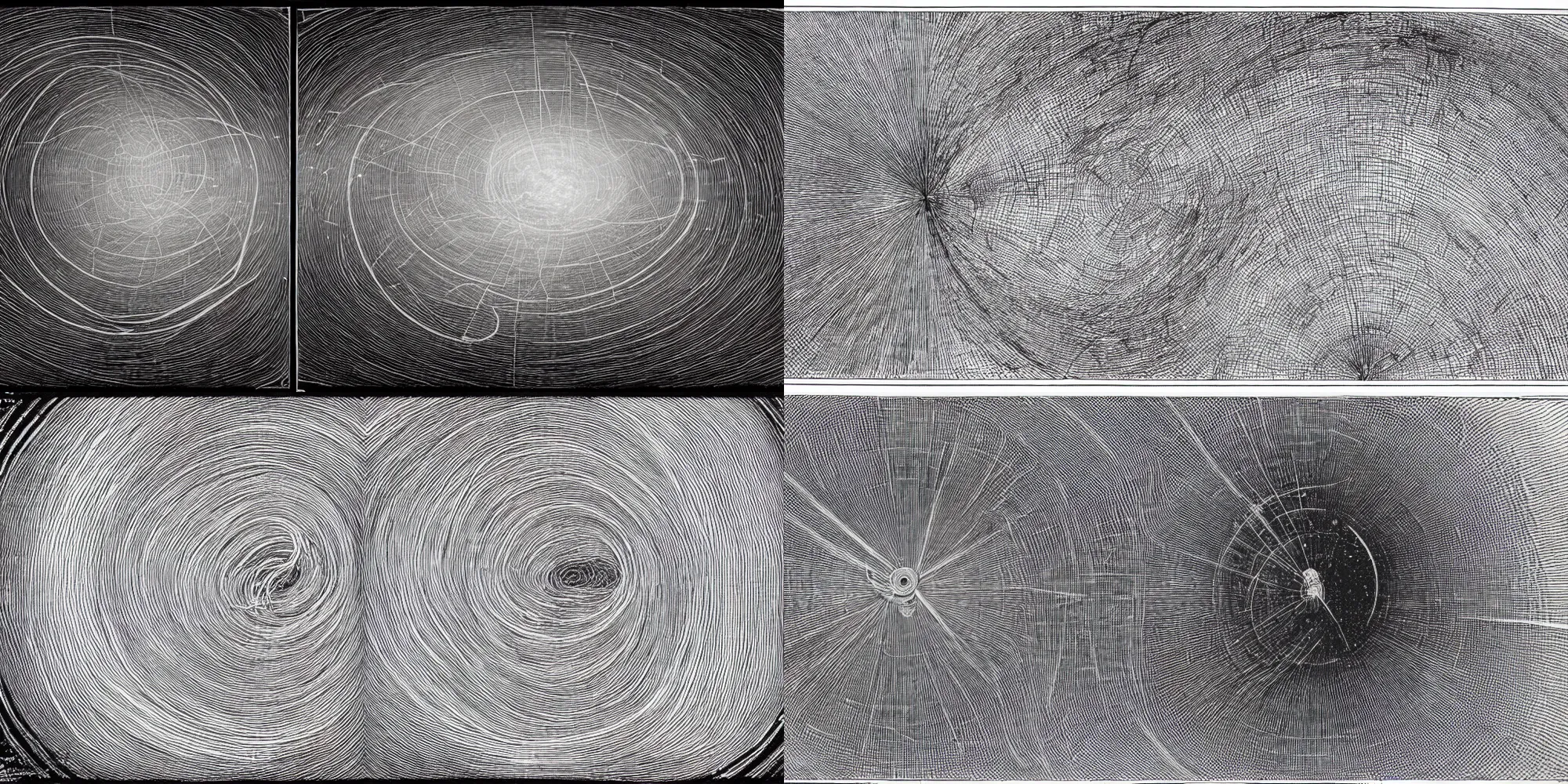 Prompt: the inside of a black hole filled with feynman's diagrams, realistic 1 8 3 0 s style