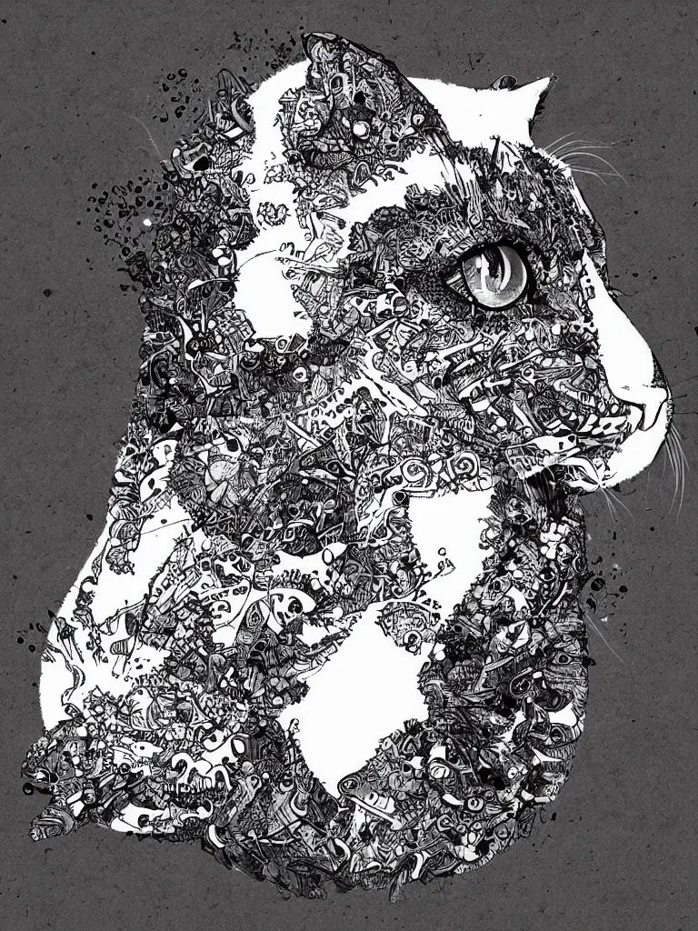 Image similar to black and white illustration creative design body horror cat