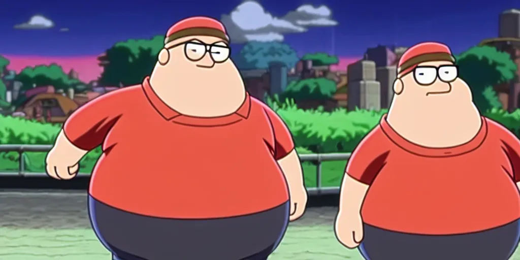 Image similar to Peter griffin from family guy in a pokemon duel , 4K screenshot from Pokemon: the movie