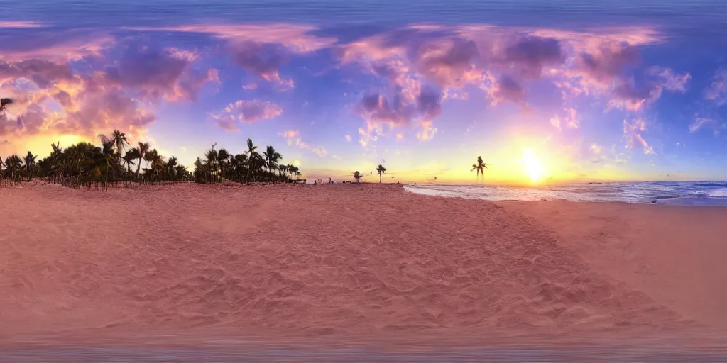 Image similar to 3 6 0 panorama hdr environment map of being on a beach party people music sand light sunset photograph very high detail focus octane render