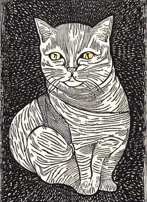 Image similar to cat woodcut print by Samuel Jessurun de Mesquita