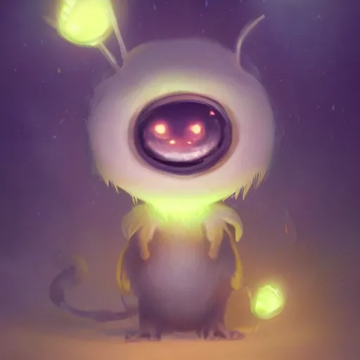 Prompt: adorable glowing creature, trending on artstation, cute, big eyes, matte painting, concept art, pixar, disney, highly detailed, cinematic composition