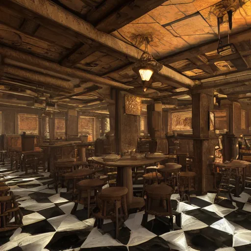 Prompt: ultra mega super hyper realistic Digital concept interior design of tavern in Cyberpunk style mixed with medieval style. Natural white sunlight from the transperient roof . Rendered in VRAY and DaVinci Resolve and MAXWELL and LUMION 3D, Volumetric natural light