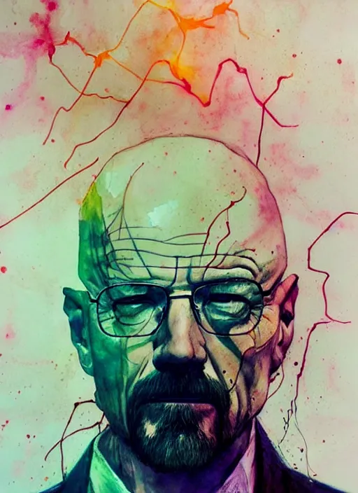 Prompt: walter white by agnes cecile, luminous design, pastel colours, ink drips, autumn lights