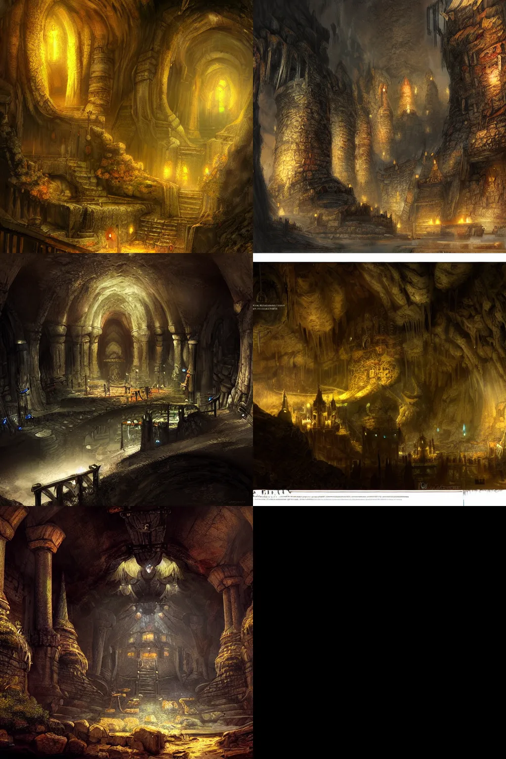 Prompt: underground city of dwarves, fantasy concept art by Rembrandt