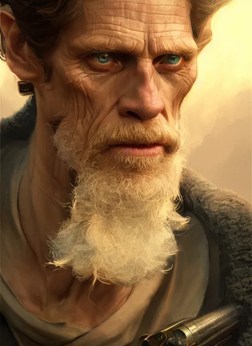 Image similar to williem dafoe as oscar diggs, intricate, d & d, fantasy, art nouveau, digital painting, trending on artstation, sharp focus, illustration, global illumination, ray tracing, art by artgerm and greg rutkowski and ruan jia