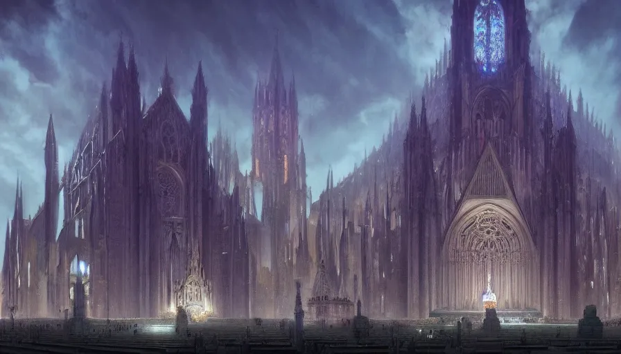 Prompt: A highly detailed matte painting of huge cathedral dedicated to Cthulhu!!!!!!!!!!!!, by Studio Ghibli, Makoto Shinkai, by Artgerm, by WLOP, by Greg Rutkowski, volumetric lighting, octane render, 4K resolution, trending on artstation, masterpiece