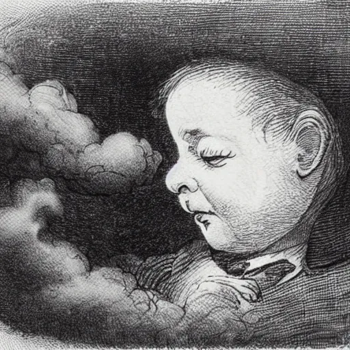 Image similar to candid portrait closeup of white ball crying, surrounded by clouds, illustrated by peggy fortnum and beatrix potter and sir john tenniel