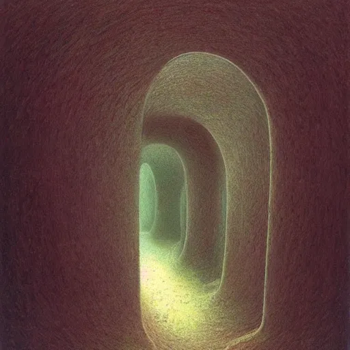 Image similar to laboratory. unsettling. semi - organic. tunnel, doorways. zdzisław beksinski