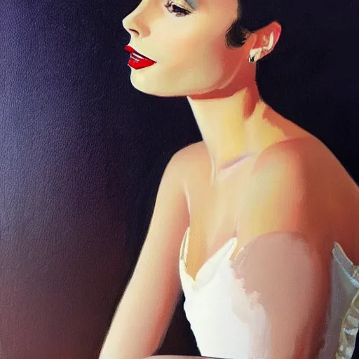 Prompt: of jack vettriano painting of lilly collins