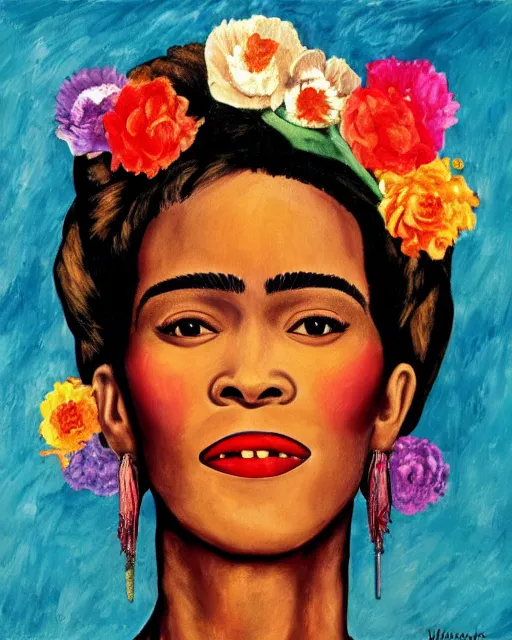 Image similar to Whitney Houston in Frida kahlo painting style