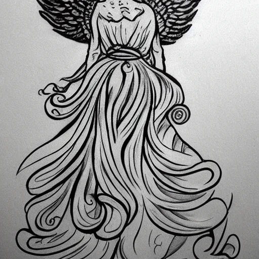 Prompt: realism!!!! tattoo design sketch of a Magestic Angel, van gogh!! style, in the style of Da Ink