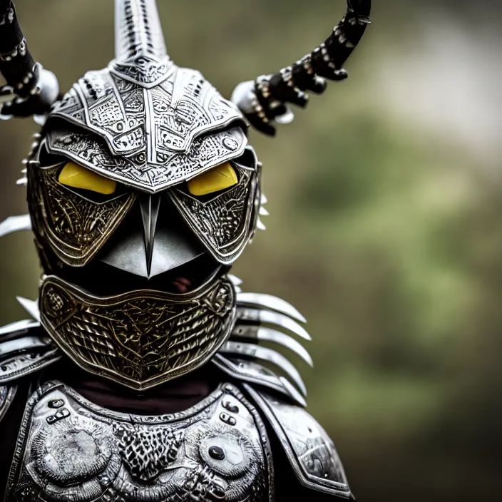 Image similar to photo of a warrior with metal owl themed armour, highly detailed, 4 k, hdr, smooth, sharp focus, high resolution, award - winning photo