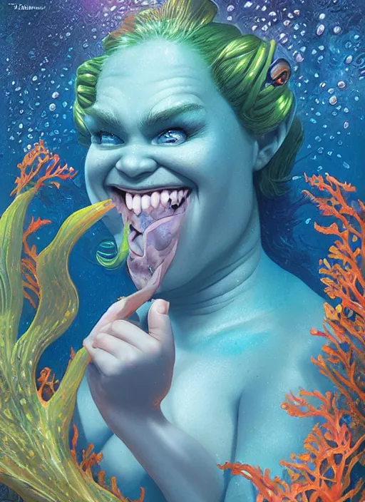 Image similar to underwater portrait of shrek as a mermaid, pixar style, by tristan eaton stanley artgerm and tom bagshaw.