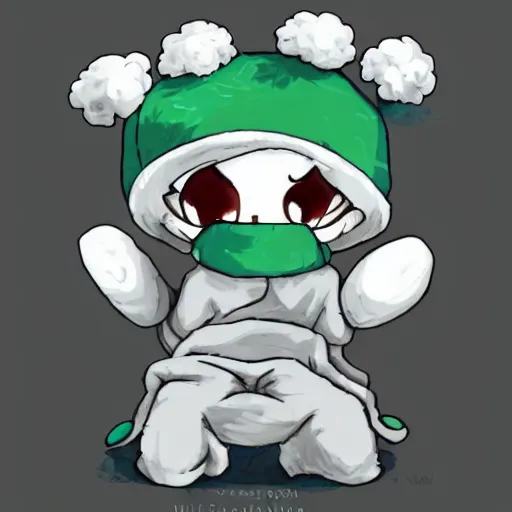 Prompt: little boy wearing sheep suit. white, gray, blue, green and brown pallet color. made in abyss art style, inspired in kris from deltarrune, cute detailed artwork, anatomically proportional