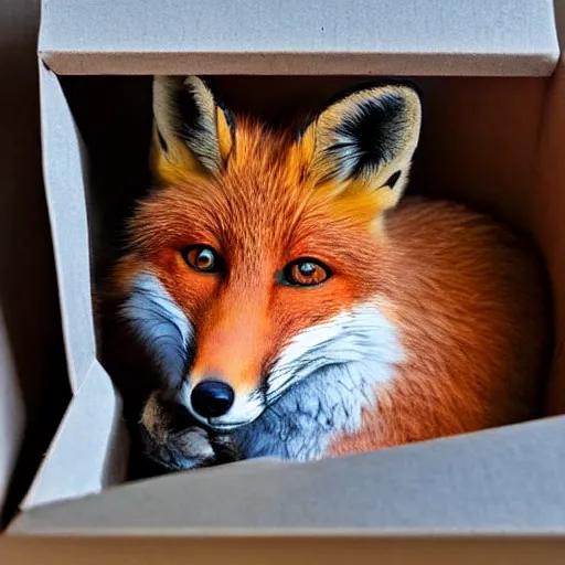 Image similar to a fox hiding inside a box