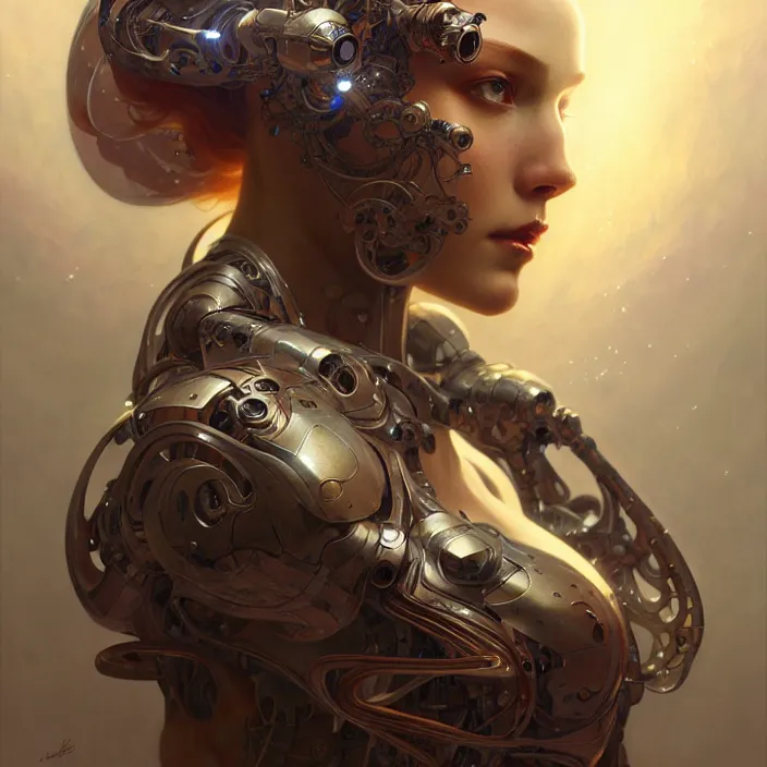 Image similar to organic cyborg, diffuse lighting, fantasy, intricate, elegant, highly detailed, lifelike, photorealistic, digital painting, artstation, illustration, concept art, smooth, sharp focus, art by John Collier and Albert Aublet and Krenz Cushart and Artem Demura and Alphonse Mucha