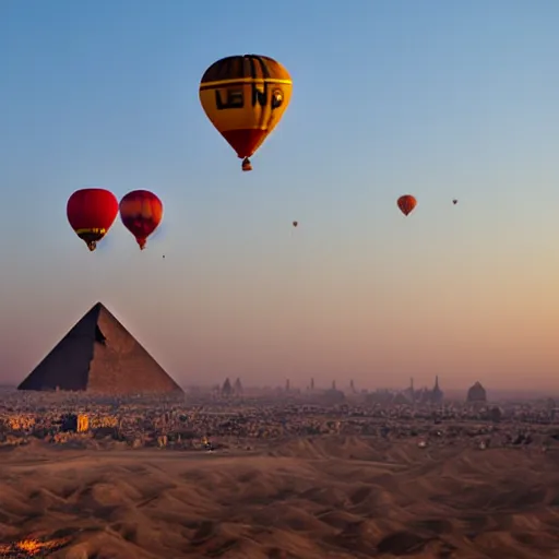 Prompt: hot balloons over luxor