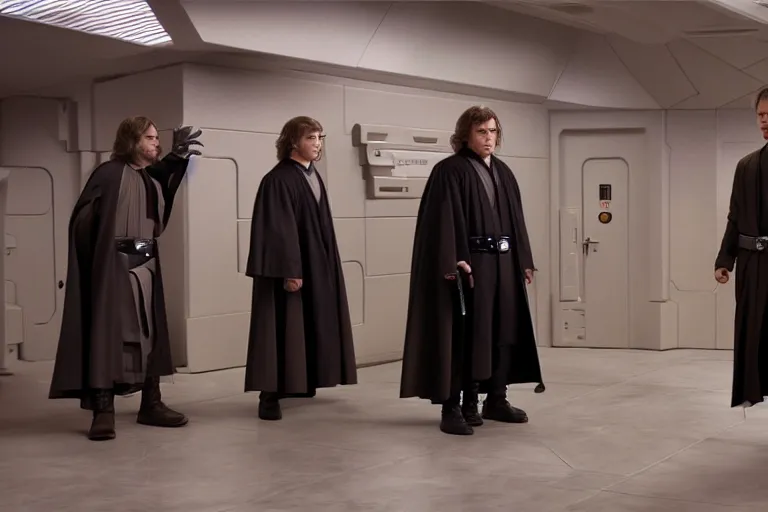 Prompt: anakin skywalker is defended in star wars senate by saul goodman, 1 0 8 0 p, court session images, realistic faces